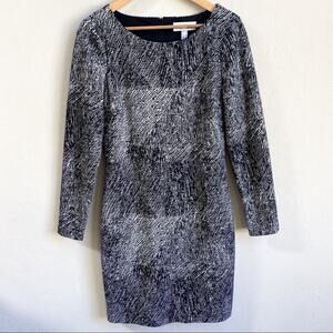 Badgley Mischka Black‎ White Print Long Sleeve Casual Dress